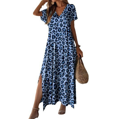 Damen V-Ausschnitt Leopardenprint Maxikleid mit Seitenschlitzen Stalluxe