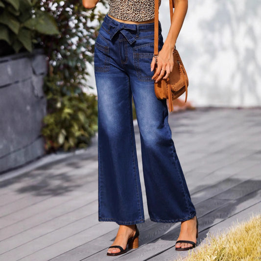 Damen Weit geschnittene Jeans mit seitlichem Bindeband Stalluxe