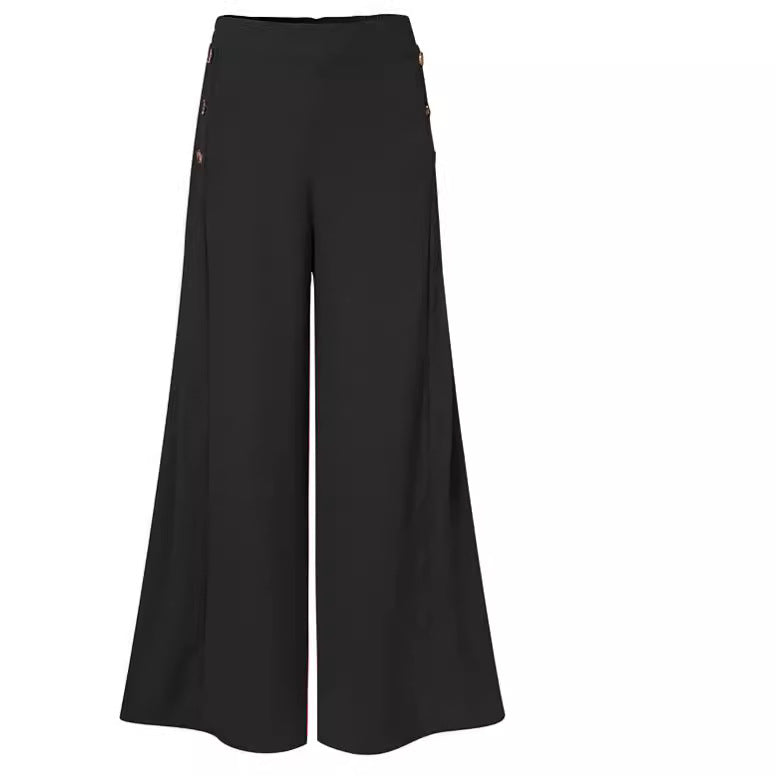 Damen weite Culotte-Hose mit stilvollen Knöpfen Stalluxe