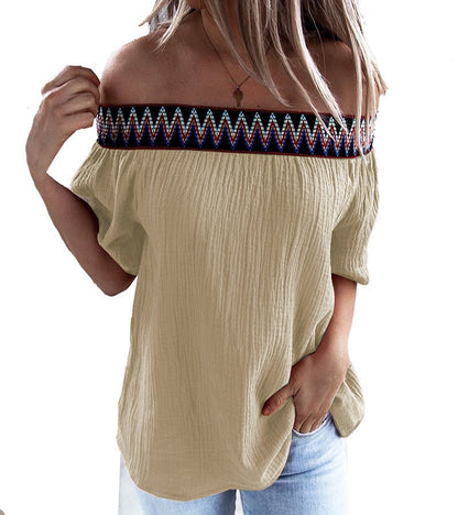 Damen Off-Shoulder Bluse mit dekorativem Ethnomuster Stalluxe