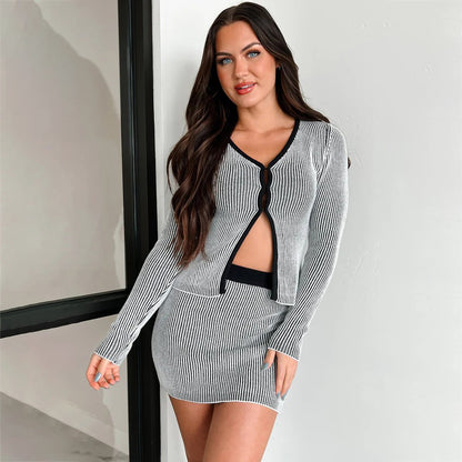 Damen Strick-Set mit kreativem Cut-Out und eleganten Akzenten Stalluxe Grau