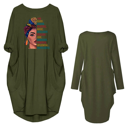 Damen Kleid mit lässigem Schnitt und kreativen Motiv und praktischen Taschen Stalluxe