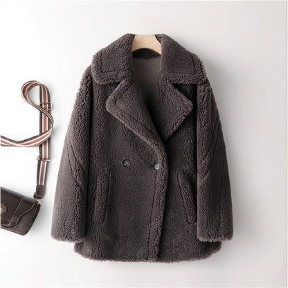 Damen kuscheliger Teddycoat mit doppelter Knopfleiste und Taschen Stalluxe