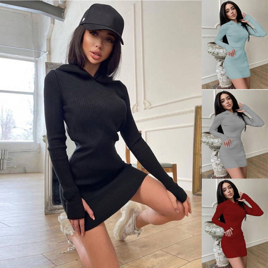 Damen Figurbetontes Rippenkleid mit hohem Kragen und langen Ärmeln Stalluxe