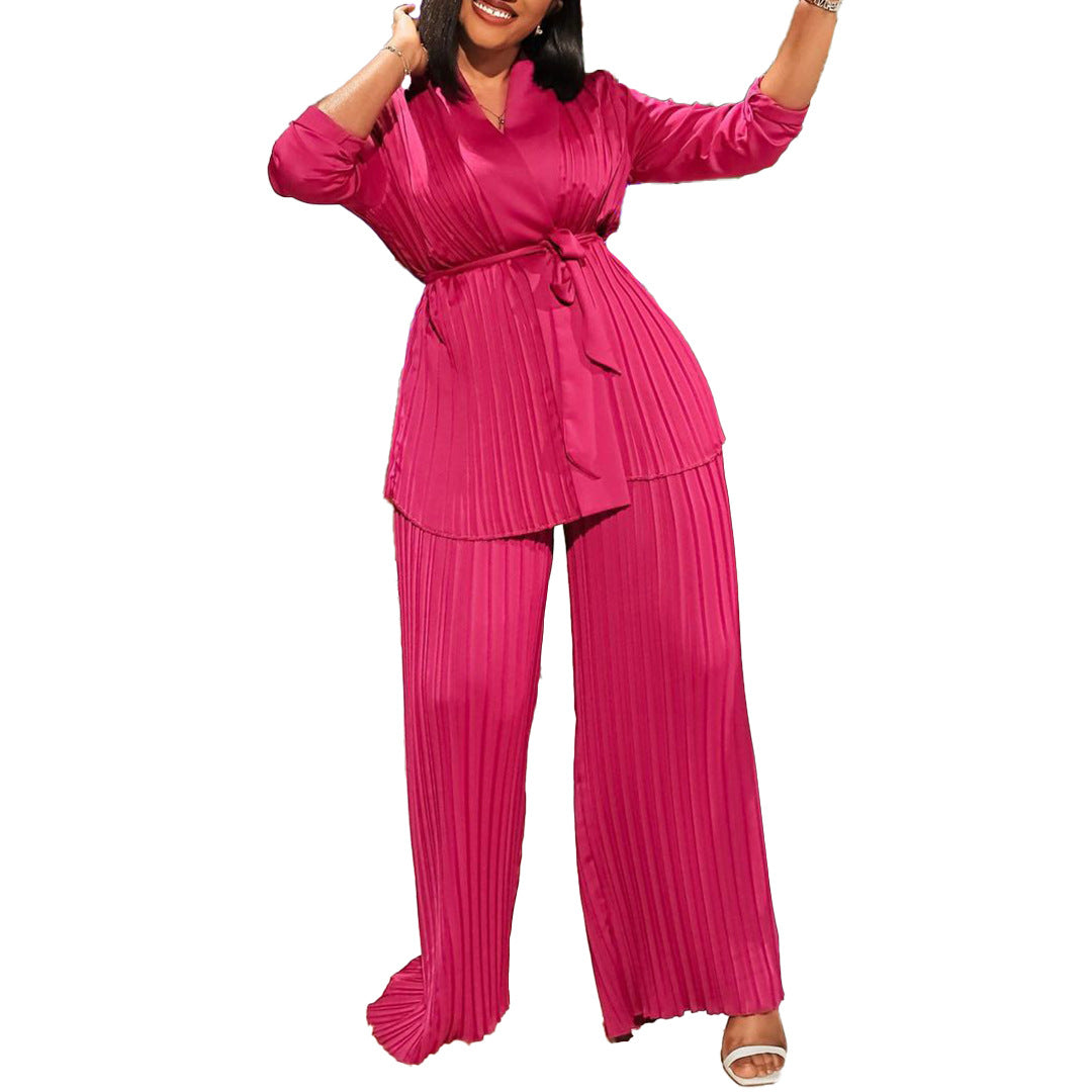 Damen Satin-Pyjama-Set mit eleganten Plissee-Details Stalluxe