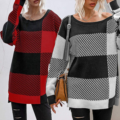 Damen Oversized Pullover mit geometrischem Muster und lässigem Schnitt Stalluxe
