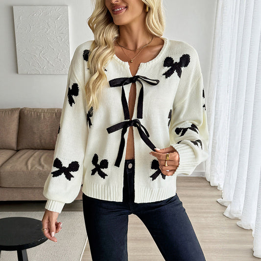 Damen Strickjacke mit Schleifenmotiv und bequemen Schnitt Stalluxe