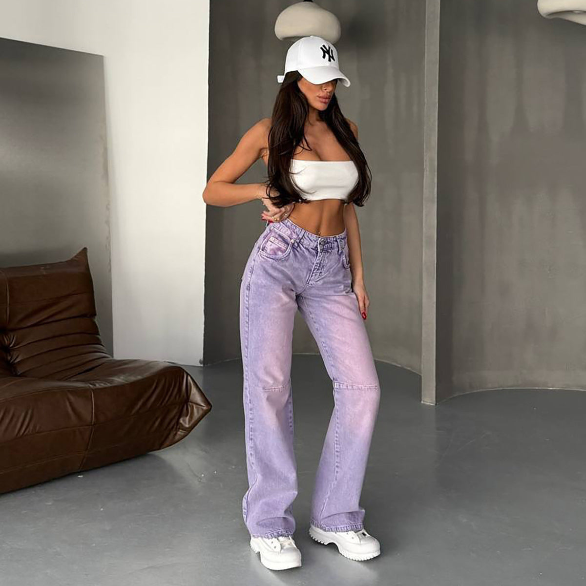 Damen High-Waist Wide-Leg-Jeans mit modernem Farbverlauf Stalluxe