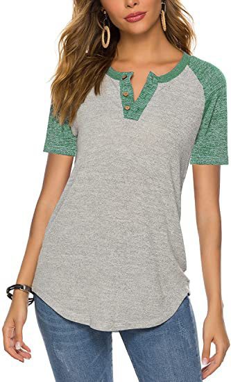 Damen lässiges Kurzarm-Henley-Shirt mit Knopfleiste Stalluxe