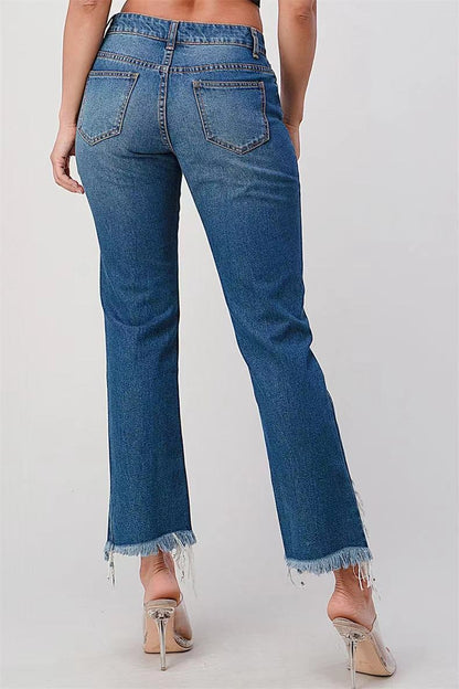 Damen modische Jeans mit Sternen-Design und fransigem Saum Stalluxe