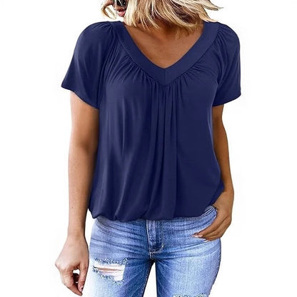 Women's Pleated V-Neck Casual Top Stalluxe