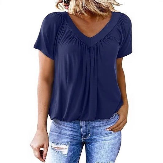 Women's Pleated V-Neck Casual Top Stalluxe