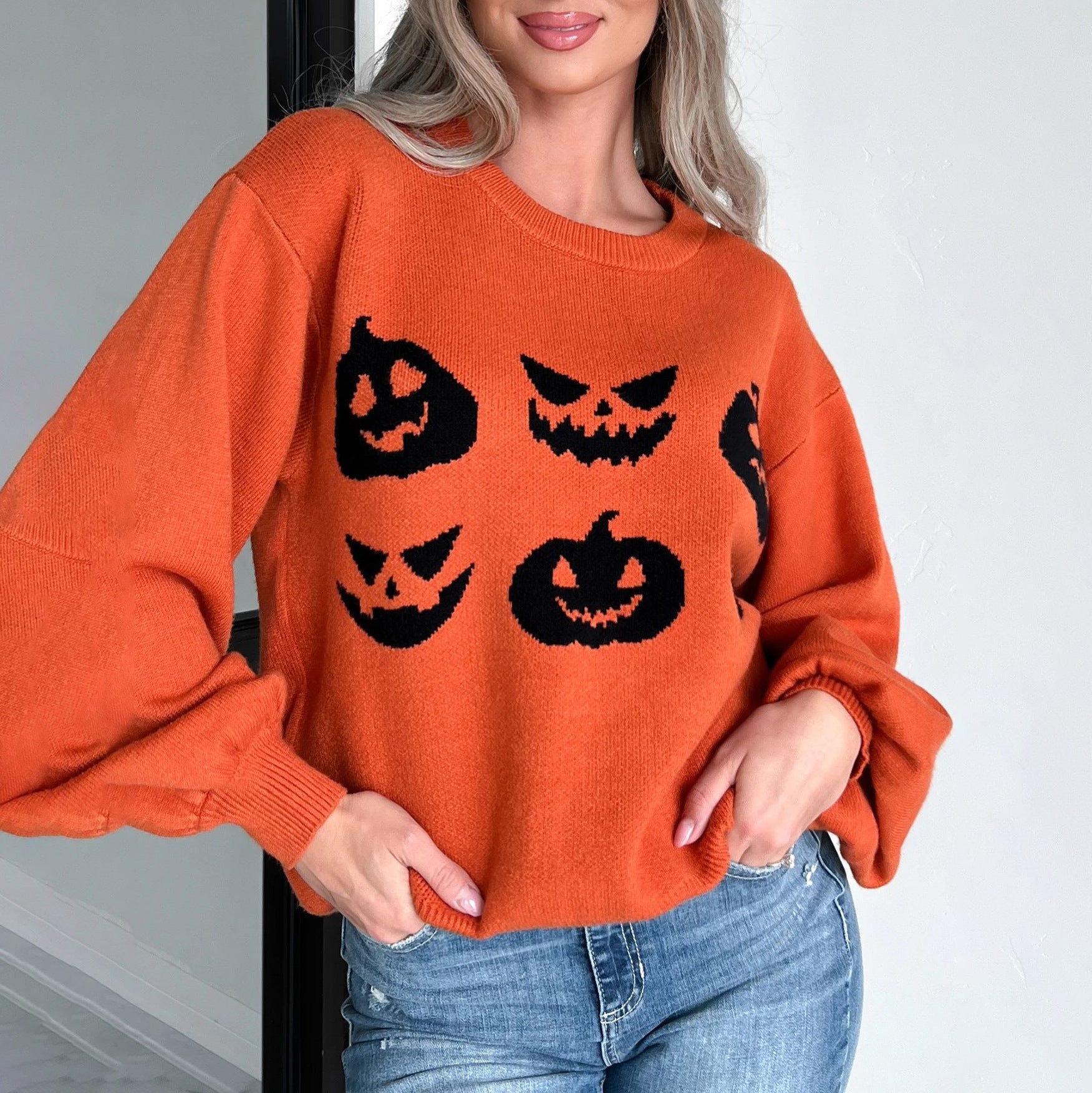 Damen Oversized Pullover mit fröhlichem Halloween-Motiv Stalluxe