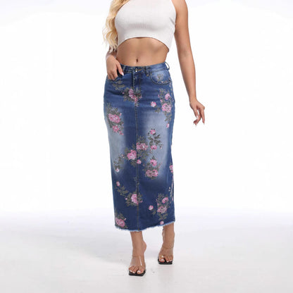 Damen Maxi-Rock mit floralen Applikationen Stalluxe