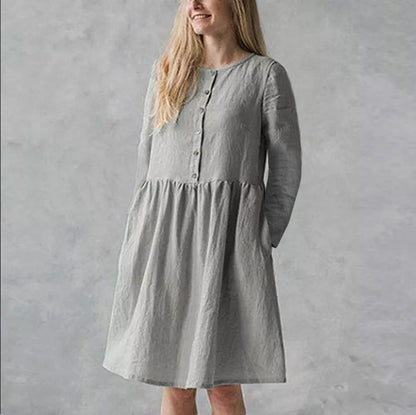 Damen lässiges Freizeitkleid mit Knopfverschluss und voluminösem Rock Stalluxe