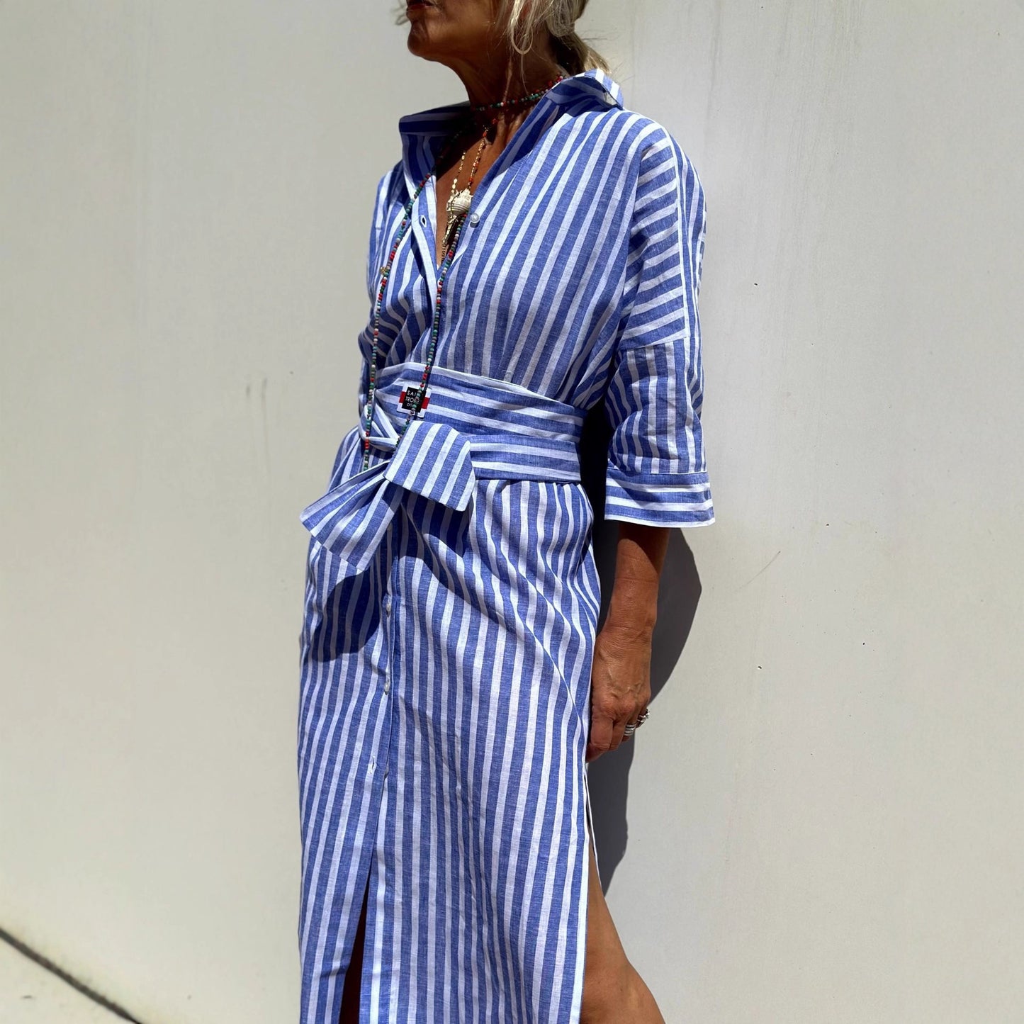 Damen Hemdblusenkleid mit modernem Schnürdesign und seitlichen Schlitzen Stalluxe
