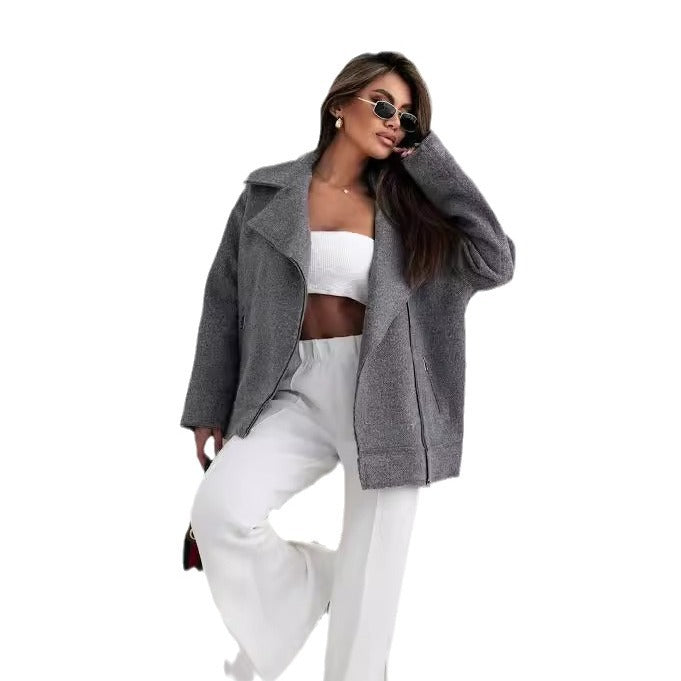 Damen Oversized Jacke mit Reißverschluss und weichem Material Stalluxe