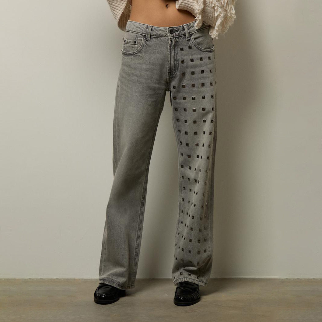 Damen Relaxed Fit Jeans mit modischen Nietenapplikationen Stalluxe