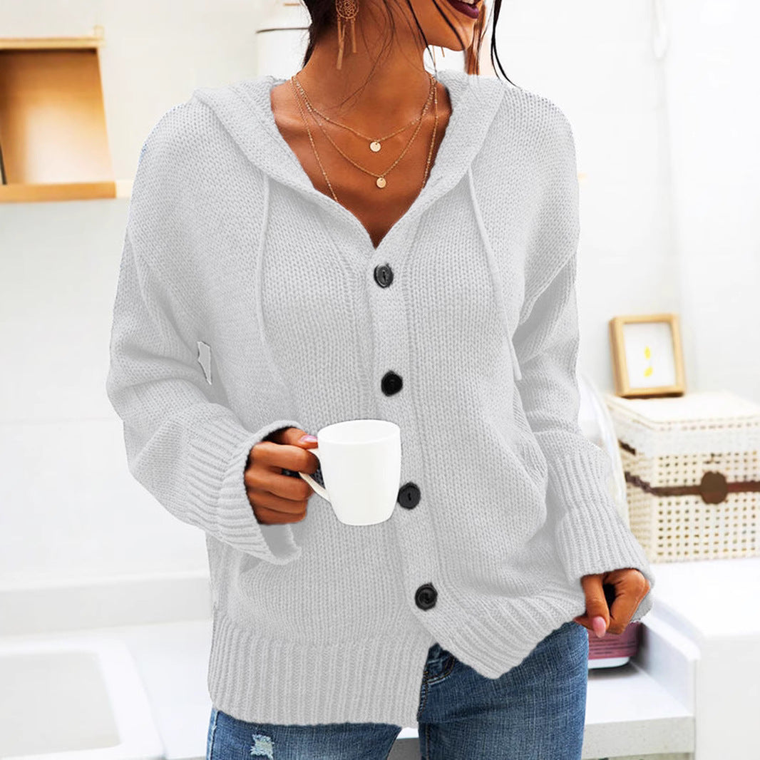 Damen Strickjacke mit Kapuze und knöpfen im lässigen Stil Stalluxe