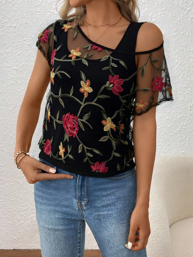 Damen Blouse mit floralen Applikationen Stalluxe