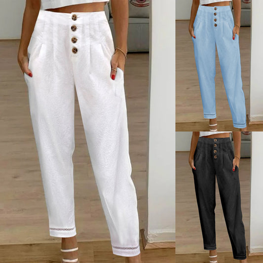 Damen High-Waist Hose mit Knopfdetails und seitlichen Taschen Stalluxe