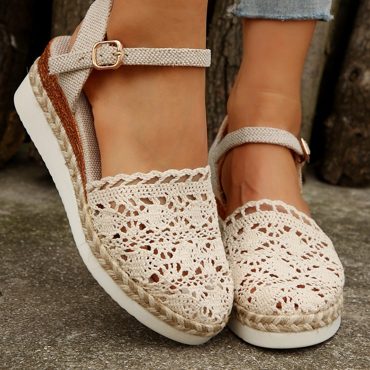 Damen Häkel-Ankelriemen-Espadrilles Stalluxe