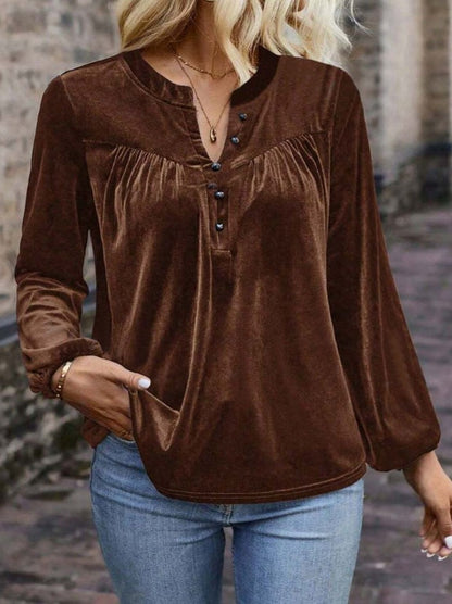 Damen Samt-Bluse mit Knopfleiste Stalluxe