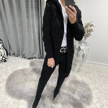 Damen Grobstrick-Cardigan mit Kapuze und Zopfmuster Stalluxe