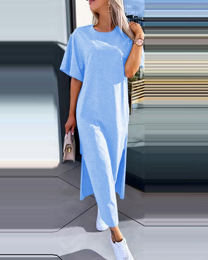 Damen Lässiges Maxi-T-Shirt Kleid mit seitlichem Schlitz und großzügigem Schnitt Stalluxe