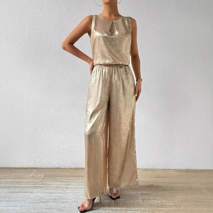 Damen Glamouröses Zweiteiliges Set mit hohem Bund und fließendem Schnitt Stalluxe