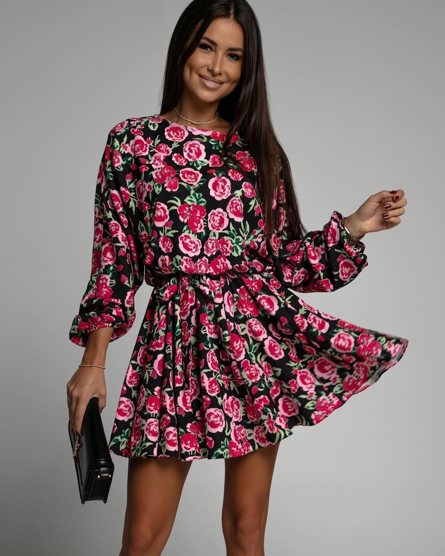 Damen Minikleid mit floralem Druck und voluminösen Ärmeln Stalluxe