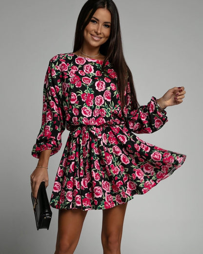 Damen Minikleid mit floralem Druck und voluminösen Ärmeln Stalluxe