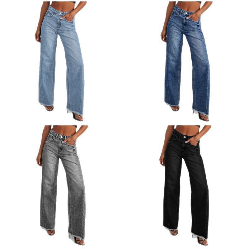 Damen Weit geschnittene Jeans mit trendigem fransigem Saum Stalluxe