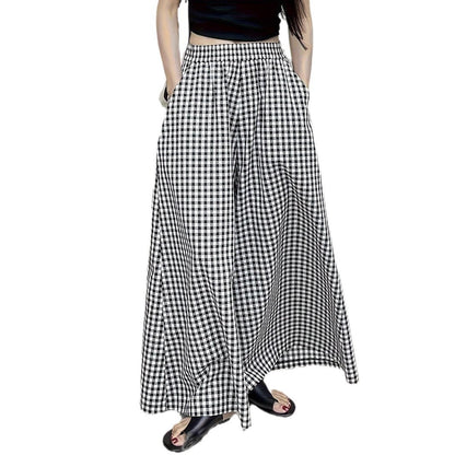Damen weite Maxihosen mit Karomuster und praktischen Taschen Stalluxe