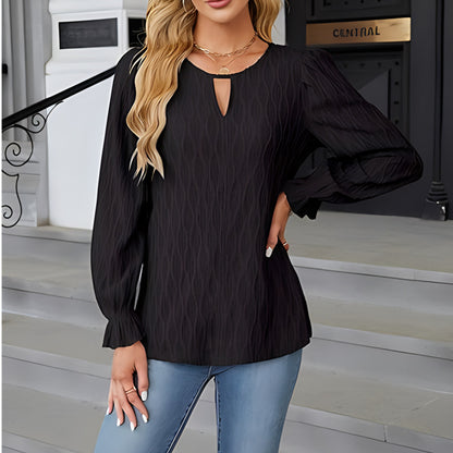 Damen elegantes Langarmshirt mit strukturiertem Stoff und Schlüsselloch-Ausschnitt Stalluxe