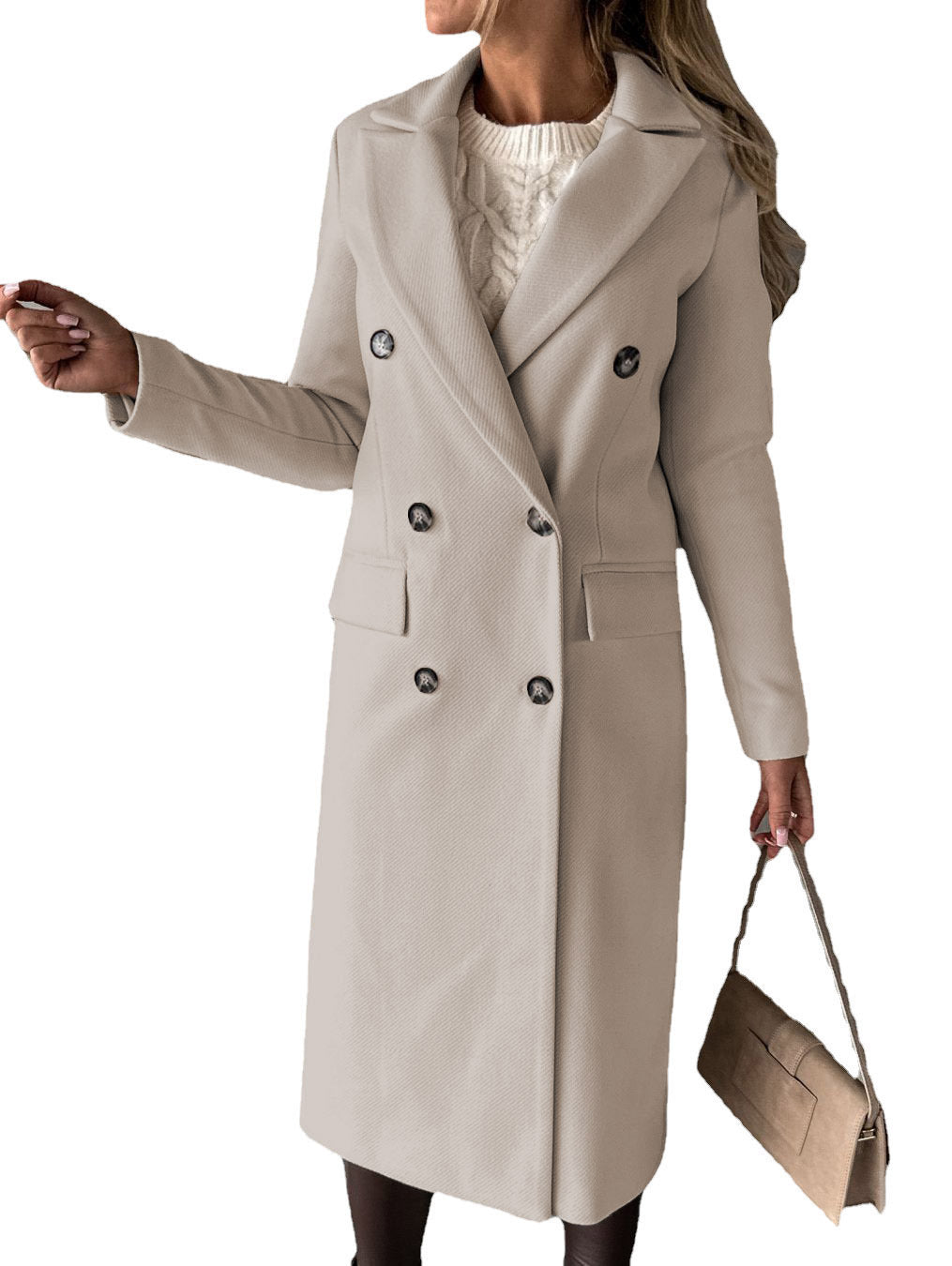 Damen modischer Wollmantel mit doppelter Knopfleiste und Eingrifftaschen Stalluxe