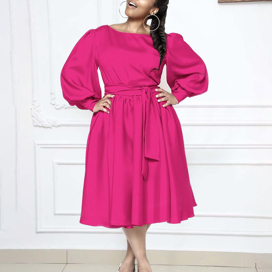 Damen Midikleid mit elegantem Taillengürtel und schwingenden Ärmeln Stalluxe
