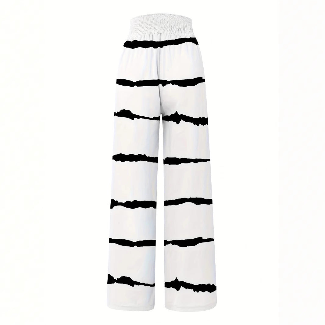 Damen weit geschnittene Sommerhose mit elastischem Bund und modischem Streifenmuster Stalluxe