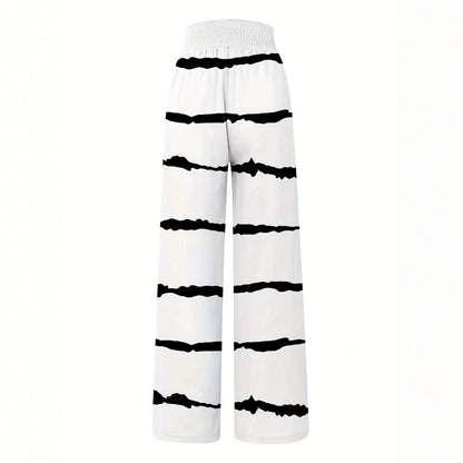 Damen weit geschnittene Sommerhose mit elastischem Bund und modischem Streifenmuster Stalluxe