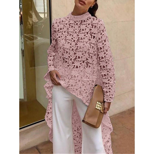 Damen edles Spitzenoberteil mit asymmetrischem Saum und Volant-Details Stalluxe