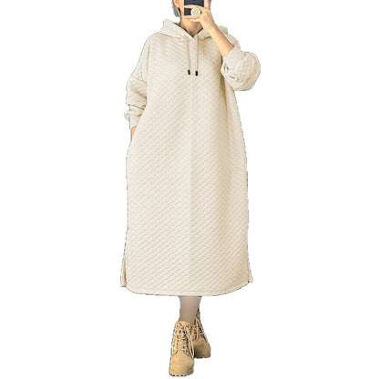 Damen lässiges Sweatshirt-Kleid mit Kapuze und seitlichen Schlitzen Stalluxe