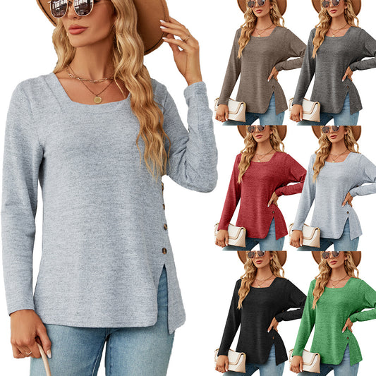 Damen lockerer Langarm-Top mit asymmetrischem Saum Stalluxe