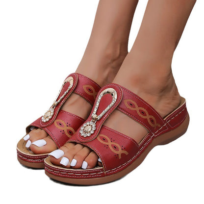 Damen modische Freizeit-Sandalen mit verzierten Riemen und komfortabler Sohle Stalluxe