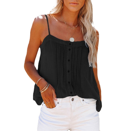 Damen luftiges Spaghettiträger-Oberteil mit kariertem Design und Knopfdetails Stalluxe