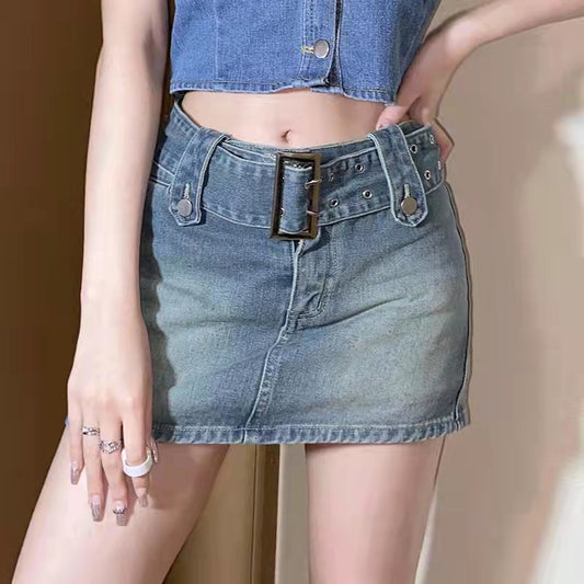 Damen Jeansrock mit verstellbarem Gürtel Stalluxe