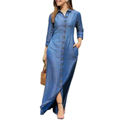 Damen lässiges Maxikleid mit funktionalem Knopfverschluss und praktischen Seitentaschen Stalluxe