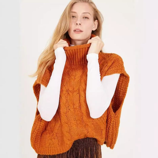 Damen modischer Strickpullover mit hohem Kragen und Zopfmuster Stalluxe