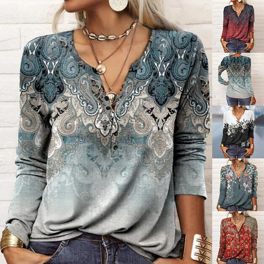 Damen Langarmshirt mit floralen Mustern und Halsausschnitt Stalluxe