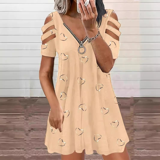 Damen Freizeitkleid mit Cut-Out-Ärmeln und Herzmuster Stalluxe