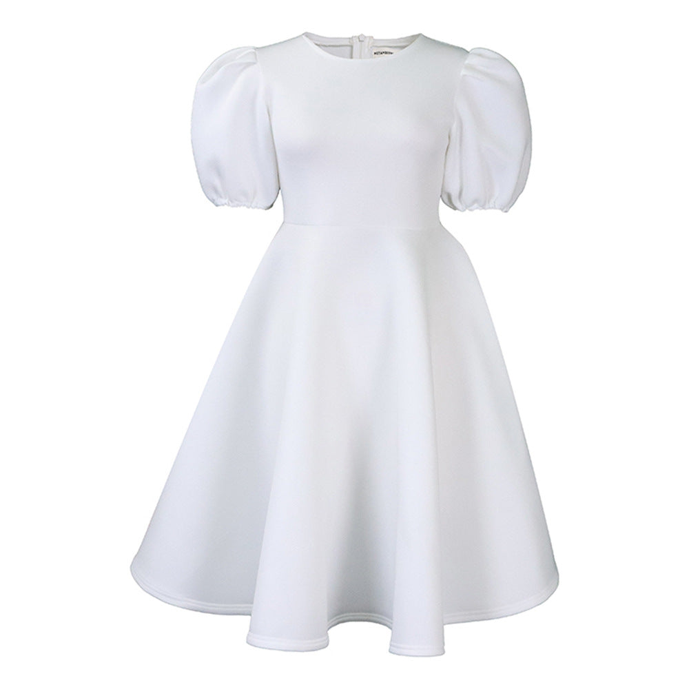 Damen Skaterkleid mit voluminösen Ärmeln und schwingendem Rock Stalluxe Weiß